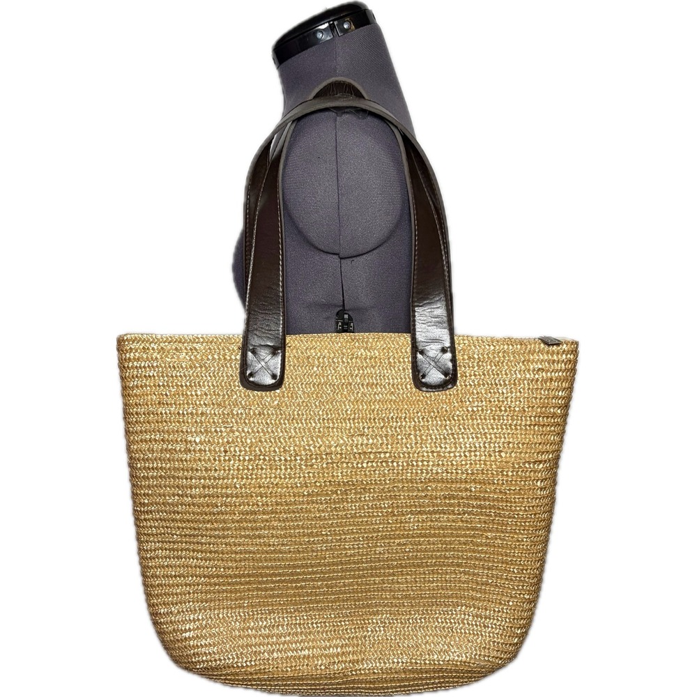Vincelli‎ Straw Tote Bag Beach Summer Y2K Woven Tan Brown Shoulder Bag Small